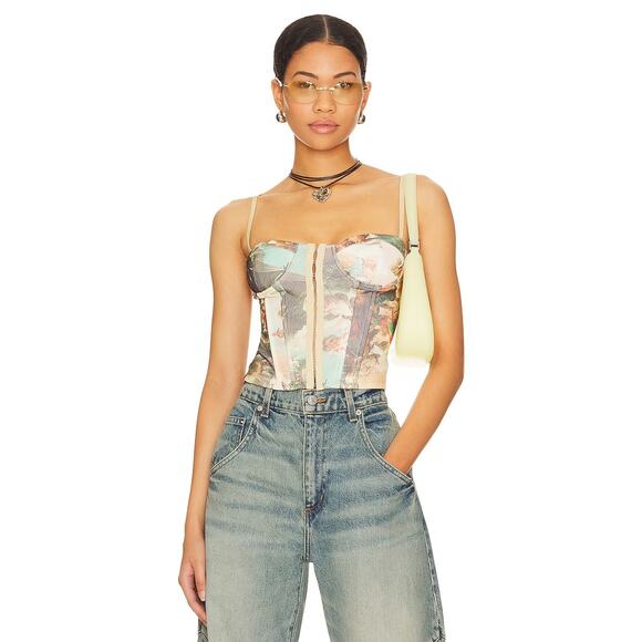 Superdown Ziva Bustier Top in Tan Multi Size Large - Picture 1 of 6